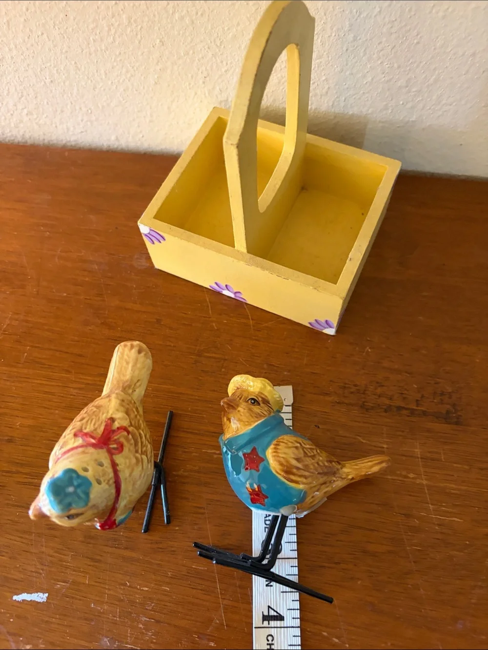 Crate&Barrel Yellow Floral Salt and Pepper Bird Set